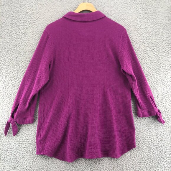 Soft Surroundings Top Womens Extra Large Purple Button Up Gauzy Tie 3/4 Sleeves - Picture 4 of 9